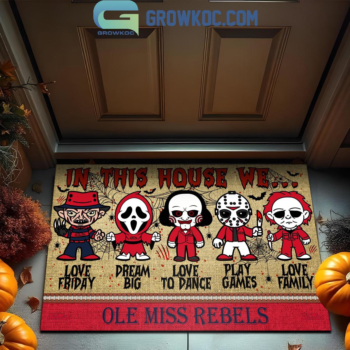 Ole Miss Rebels In This House We Love Halloween Horror Movies Doormat 1 HSgFM