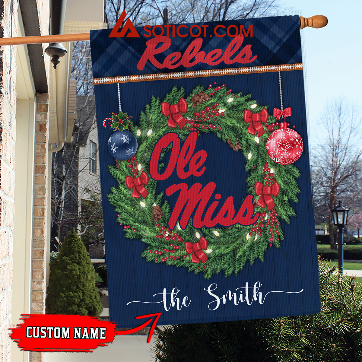 Ole Miss Rebels NCAA Football Christmas Personalized House Garden Flag2B1 hLmwe