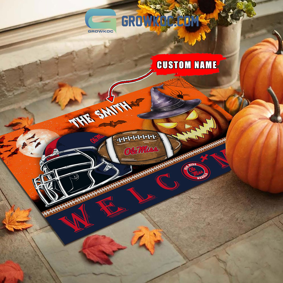 Ole Miss Rebels NCAA Football Welcome Halloween Personalized Doormat2B1 oF3pG