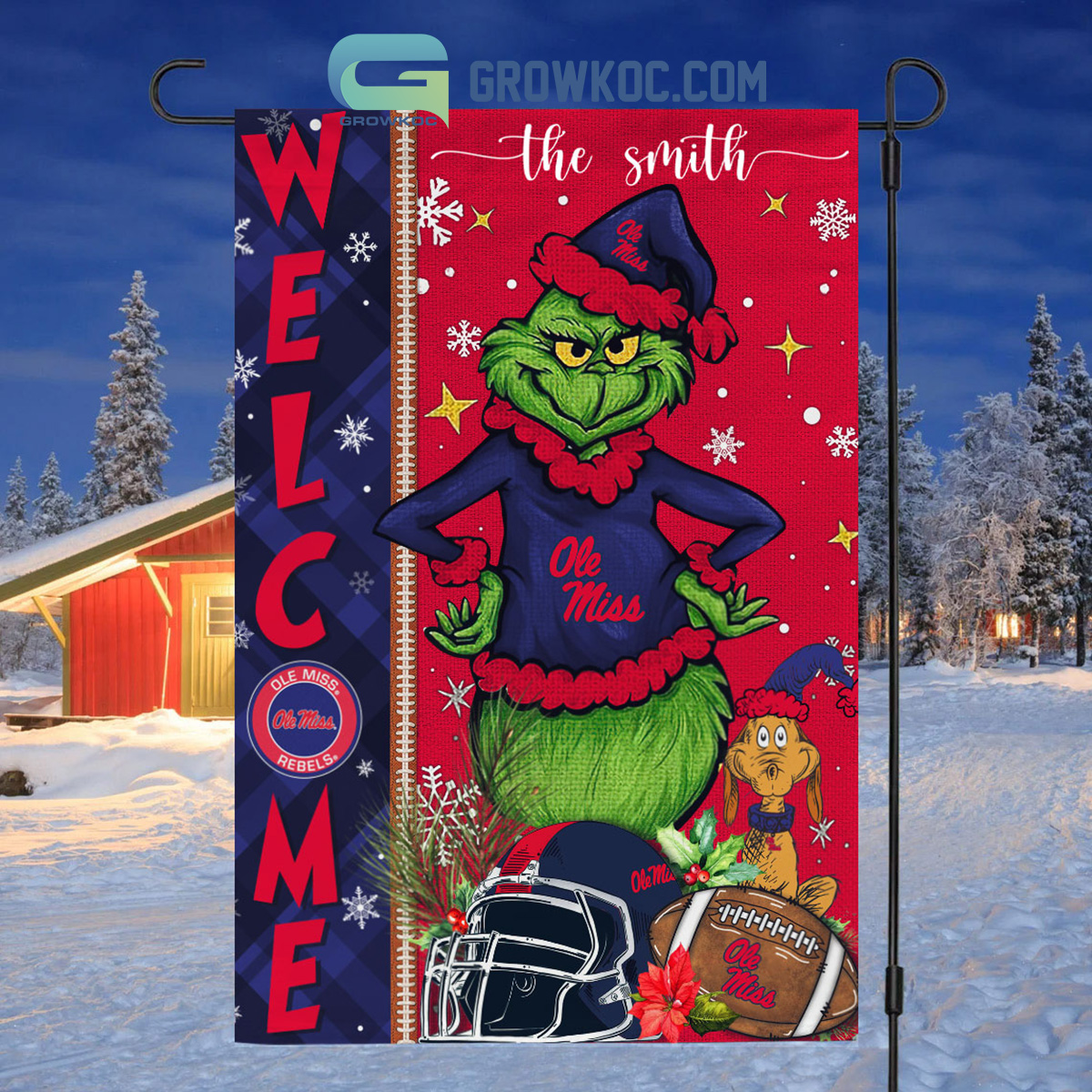 Ole Miss Rebels NCAA Grinch Football Welcome Christmas House Garden Flag2B1 QuCfk