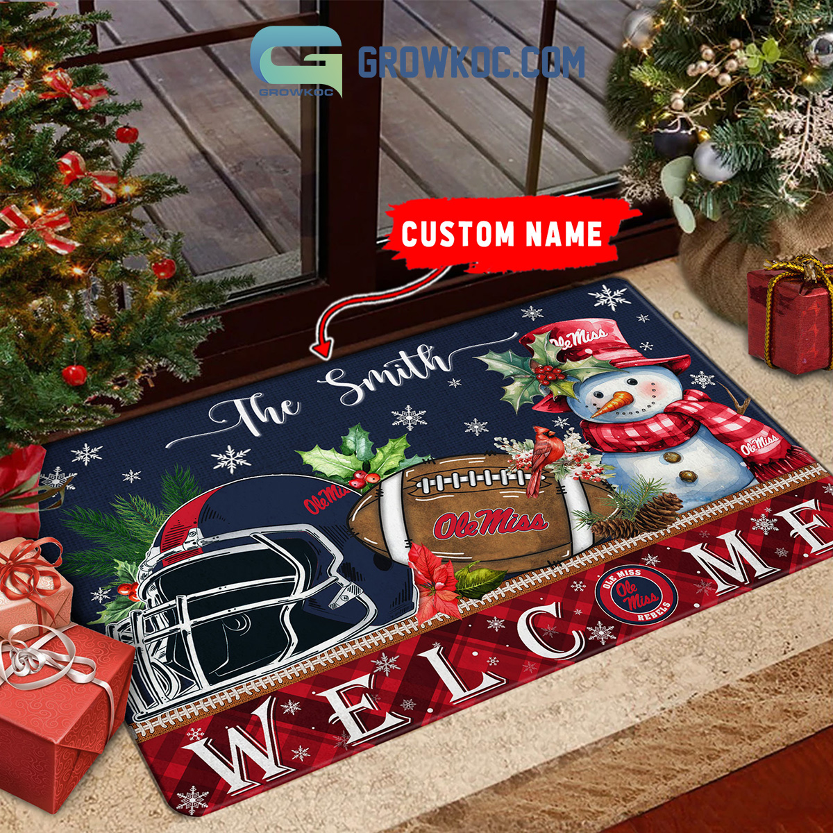 Ole Miss Rebels Snowman Welcome Christmas Football Personalized Doormat2B1 bbM0v