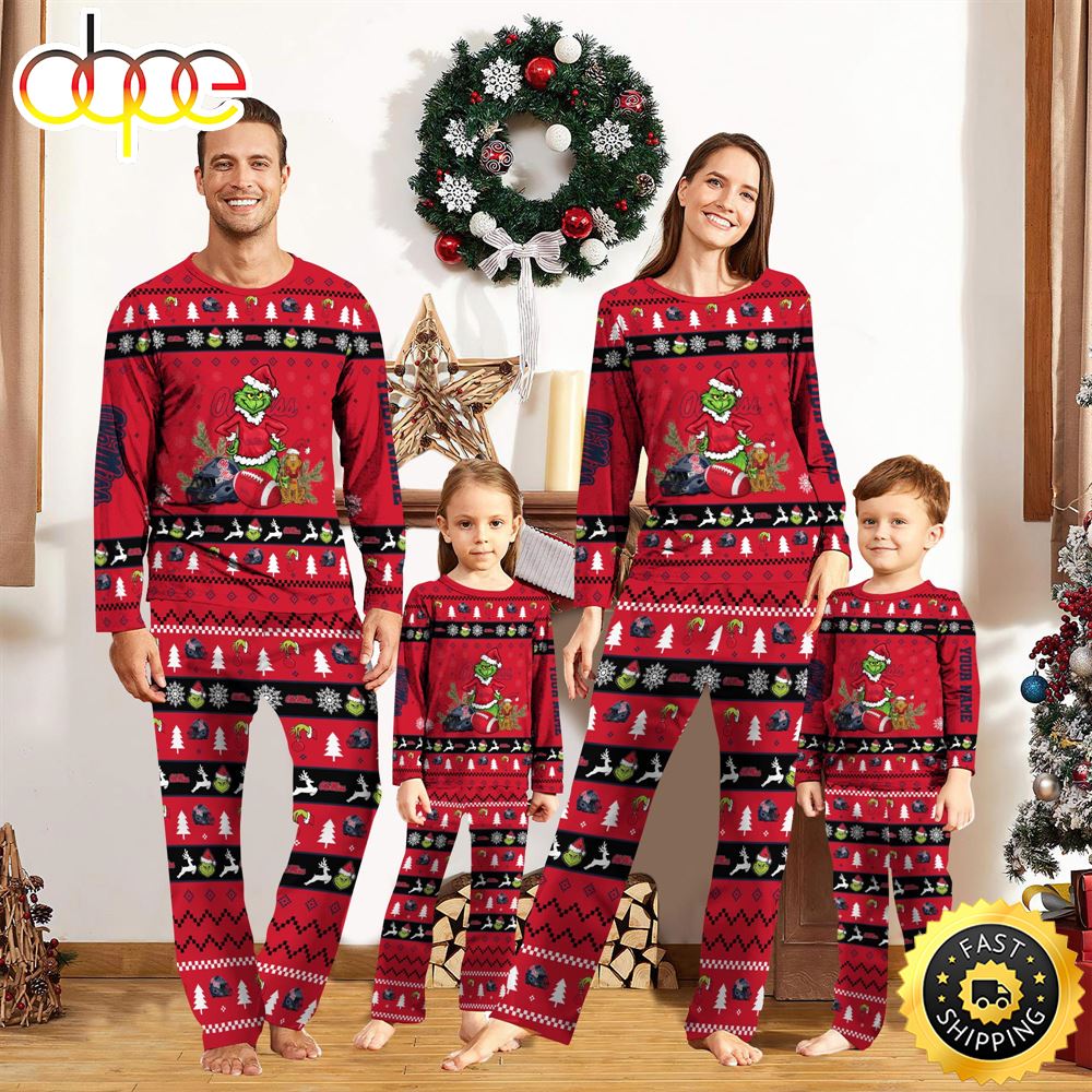 Ole Miss Rebels NCAA Custom Name Grinch Christmas And Sport Team Pajama Set bvyrui