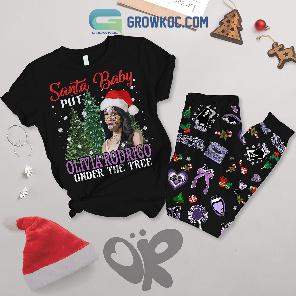 Olivia Rodrigo Under The Tree Christmas Fleece Pajamas Set2B1 lY5zW