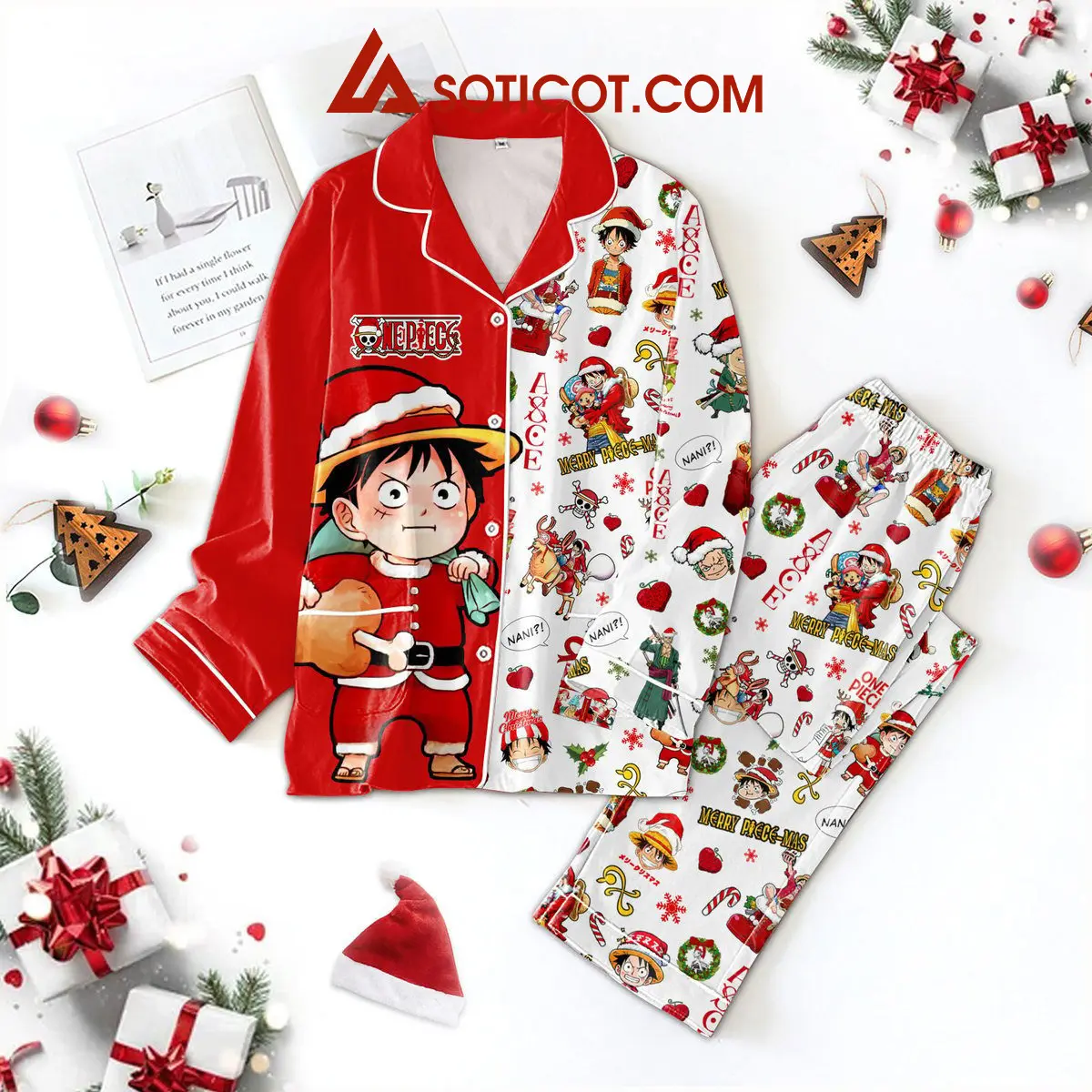 One Piece Luffy Zoro Merry Piecemas Christmas Polyester Pajamas Set2B1 fCkaf