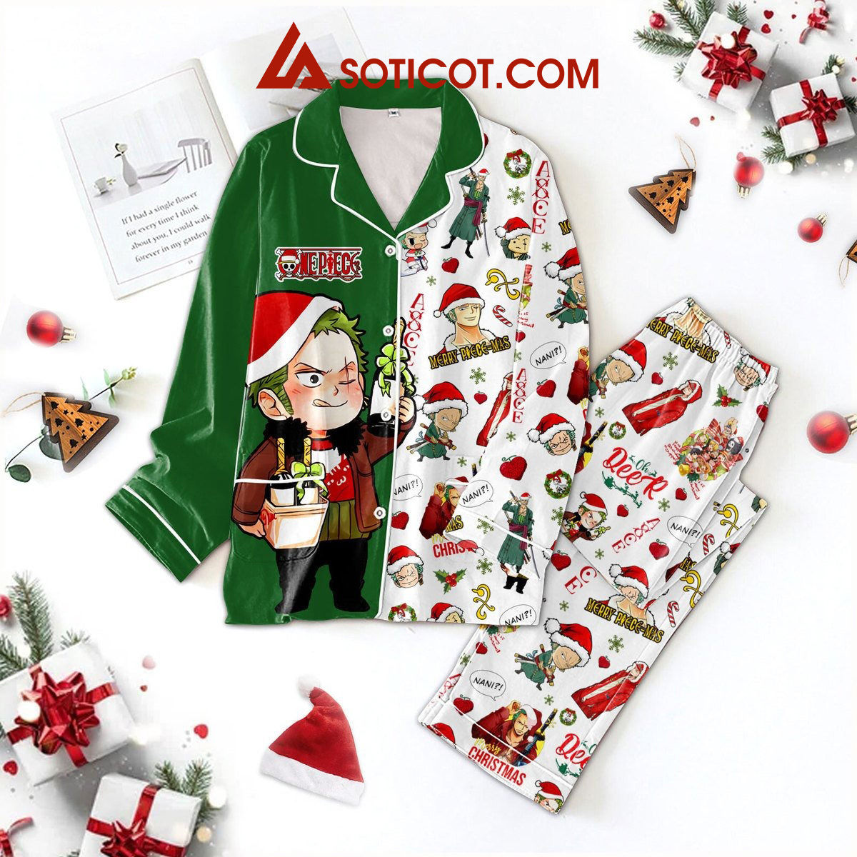 One Piece Roronoa Zoro Pirate Hunter Merry Piecemas Christmas Polyester Pajamas Set2B1 3XsJ5