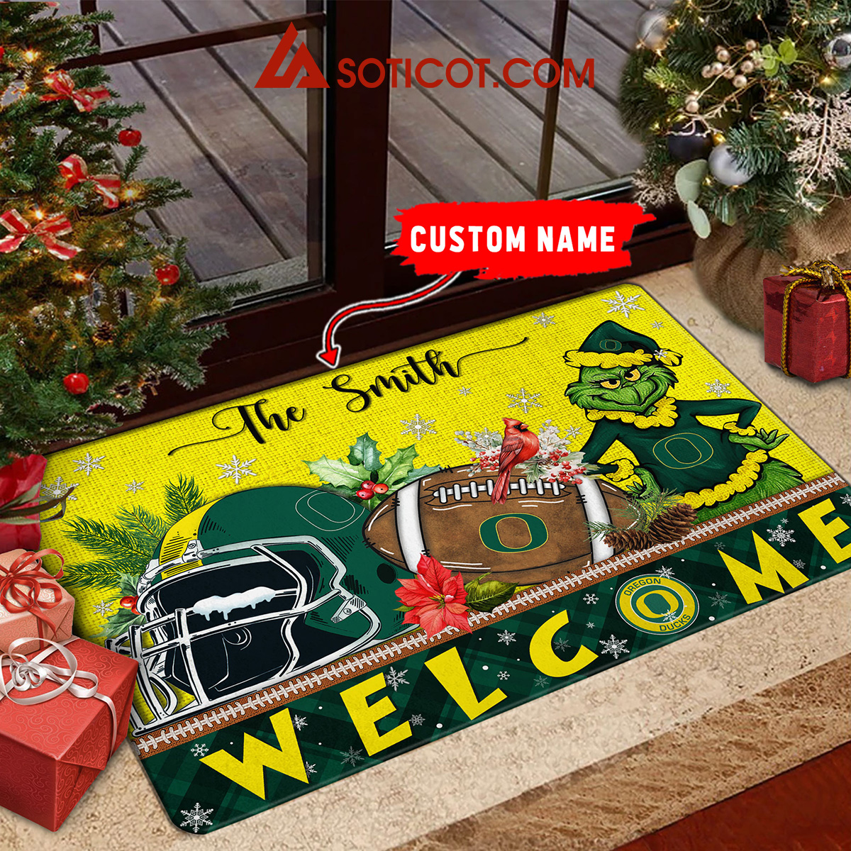 Oregon Ducks Grinch Welcome Christmas Football Personalized Doormat2B1 sG5ig