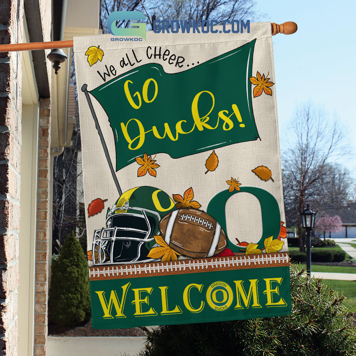 Oregon Ducks NCAA Welcome We All Cheer Go Ducks House Garden Flag2B1 vs9BR