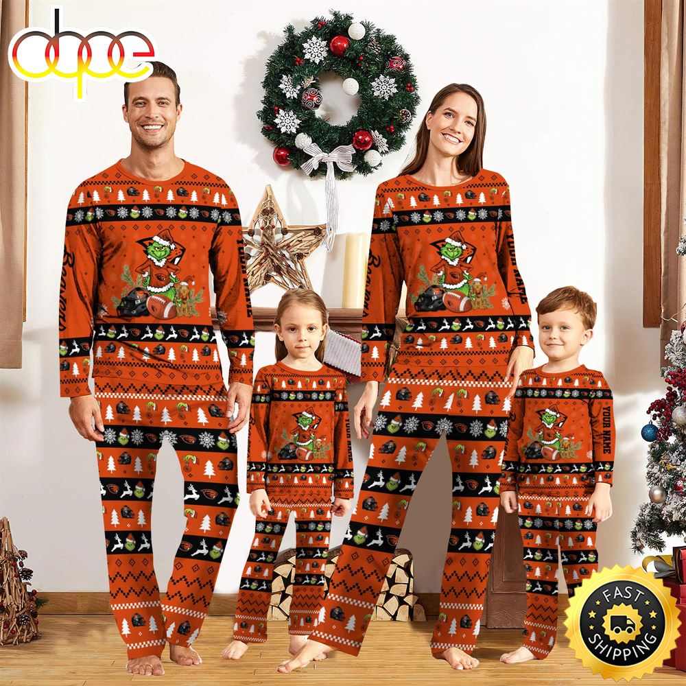 Oregon State Beavers NCAA Custom Name Grinch Christmas And Sport Team Pajama Set xewfiz
