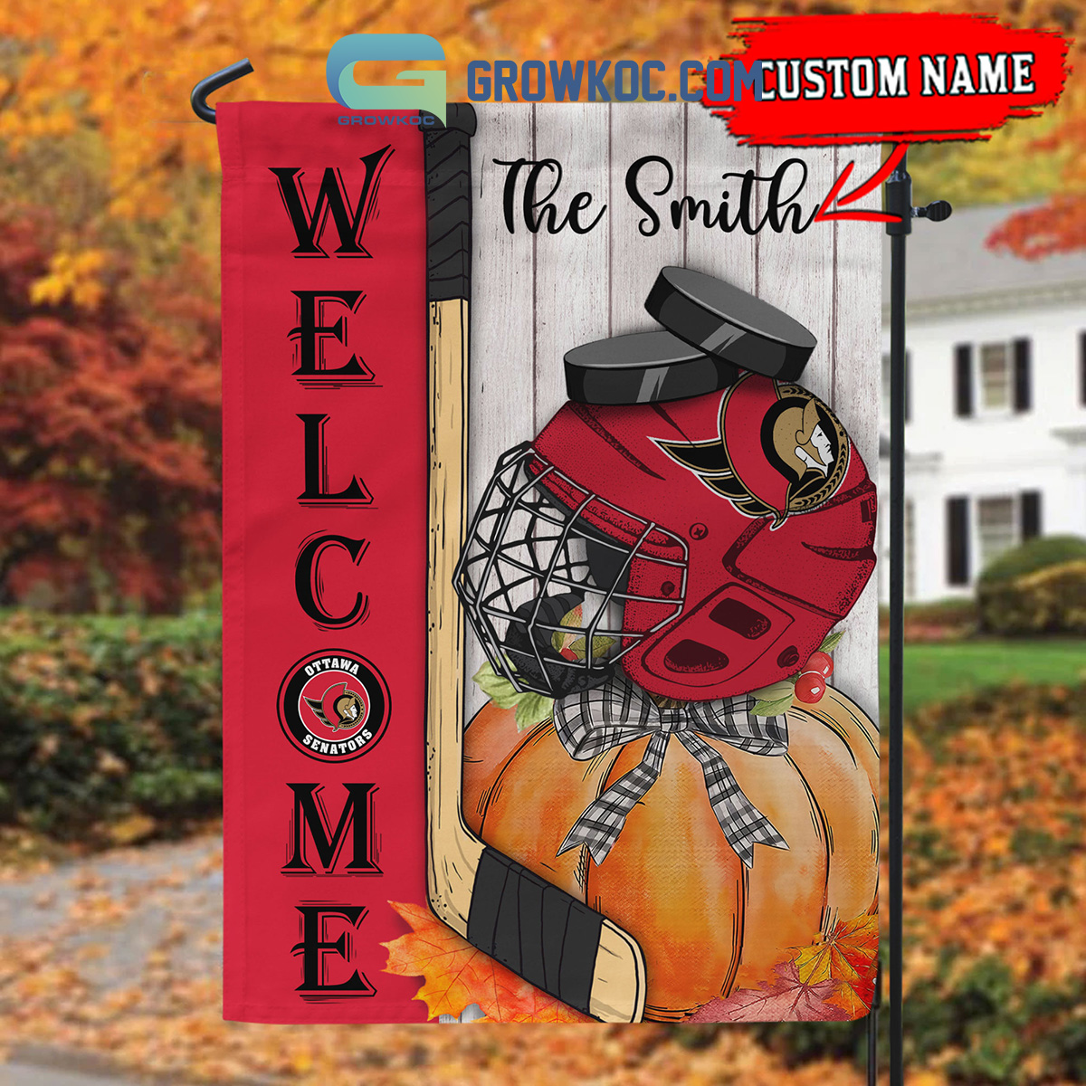 Ottawa Senators NHL Welcome Fall Pumpkin Personalized House Garden Flag2B1 t4wKq