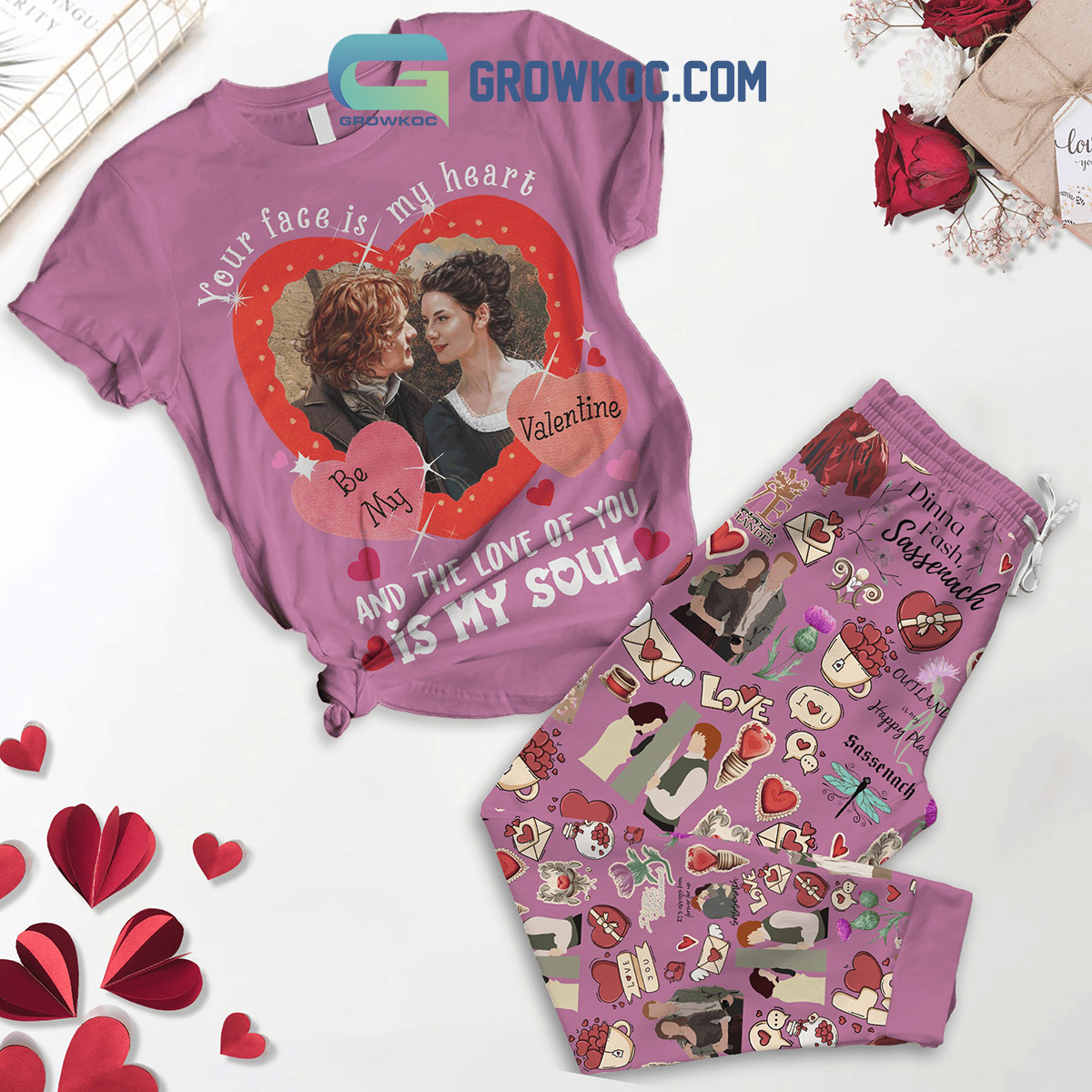 Outlander Happy Valentine Pink Fleece Pajamas Set2B1 hvw5d