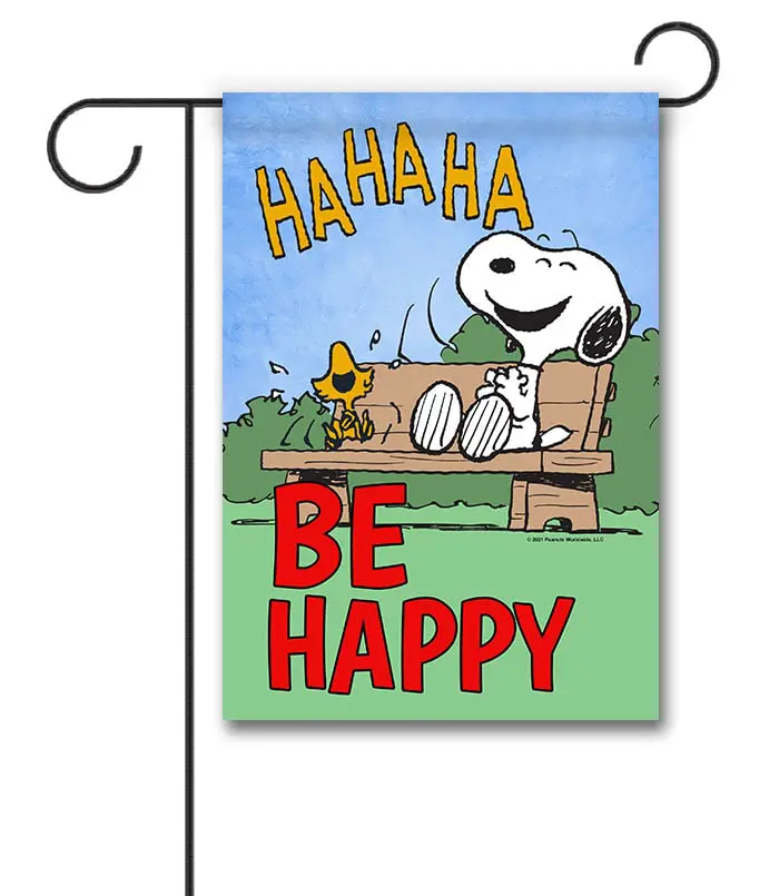 PNT2495 Peanuts Be Happy Laughing Woodstock and Snoopy Garden Flag