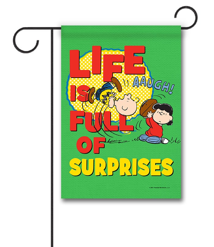 PNT2500 Peanuts Life Full of Surprises Lucy Football Gag Garden Flag