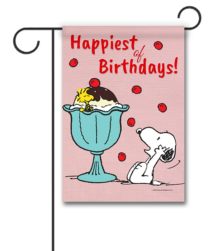 PNT2567 Peanuts Snoopy and Woodstock Birthday Garden Flag