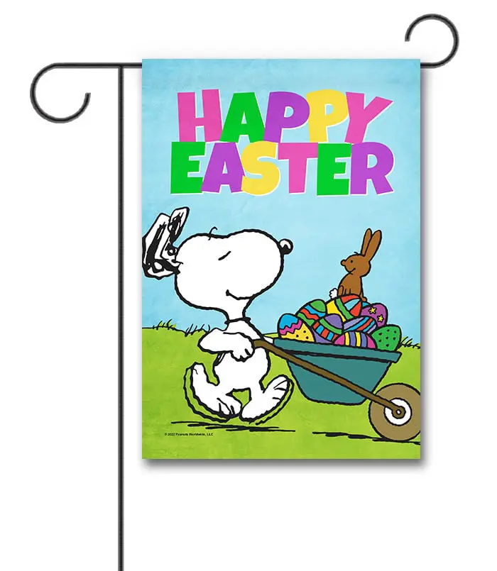 PNT3285 Peanuts Wheelbarrow Snoopy Easter Garden Flag
