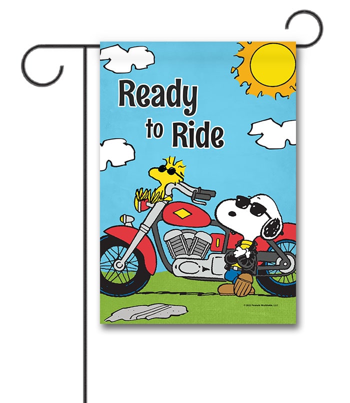 PNT3313 Peanuts Snoopy and Woodstock Motorcycle Spring Garden FLag