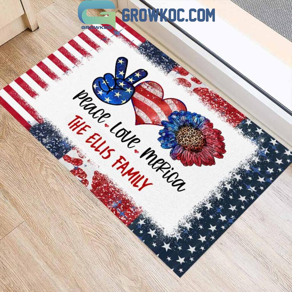 Peace Love America The Family Personalized Doormat 1 8hb9I