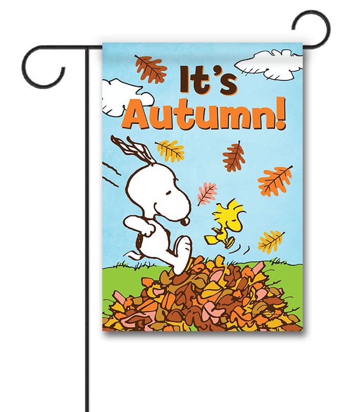 Peanuts Jumping in Leaves Snoopy Fall Garden Flag