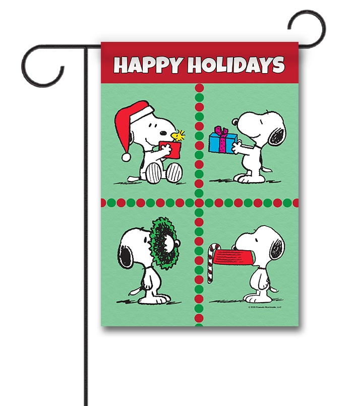 Peanuts Snoopy in Four Squares Christmas Garden Flag