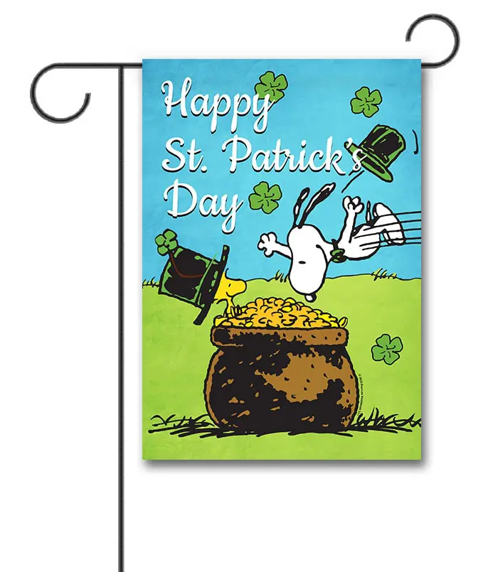 Peanuts Woodstock and Snoopy St. Patricks Day Garden Flag