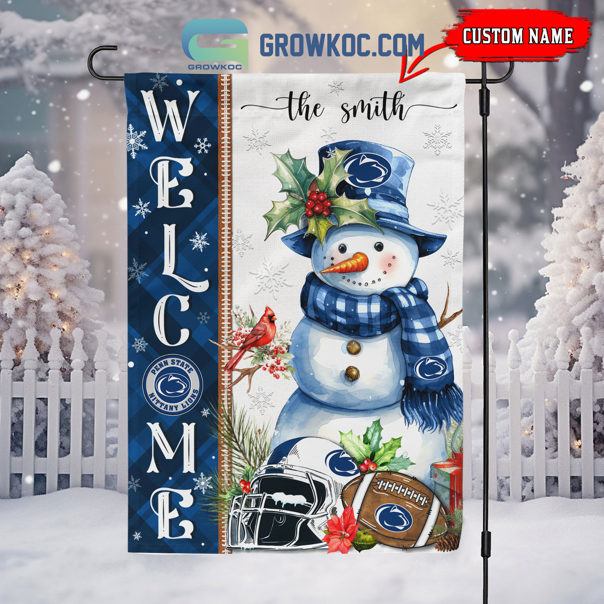 Penn State Nittany Lions Football Snowman Welcome Christmas House Garden Flag2B1 68xYZ