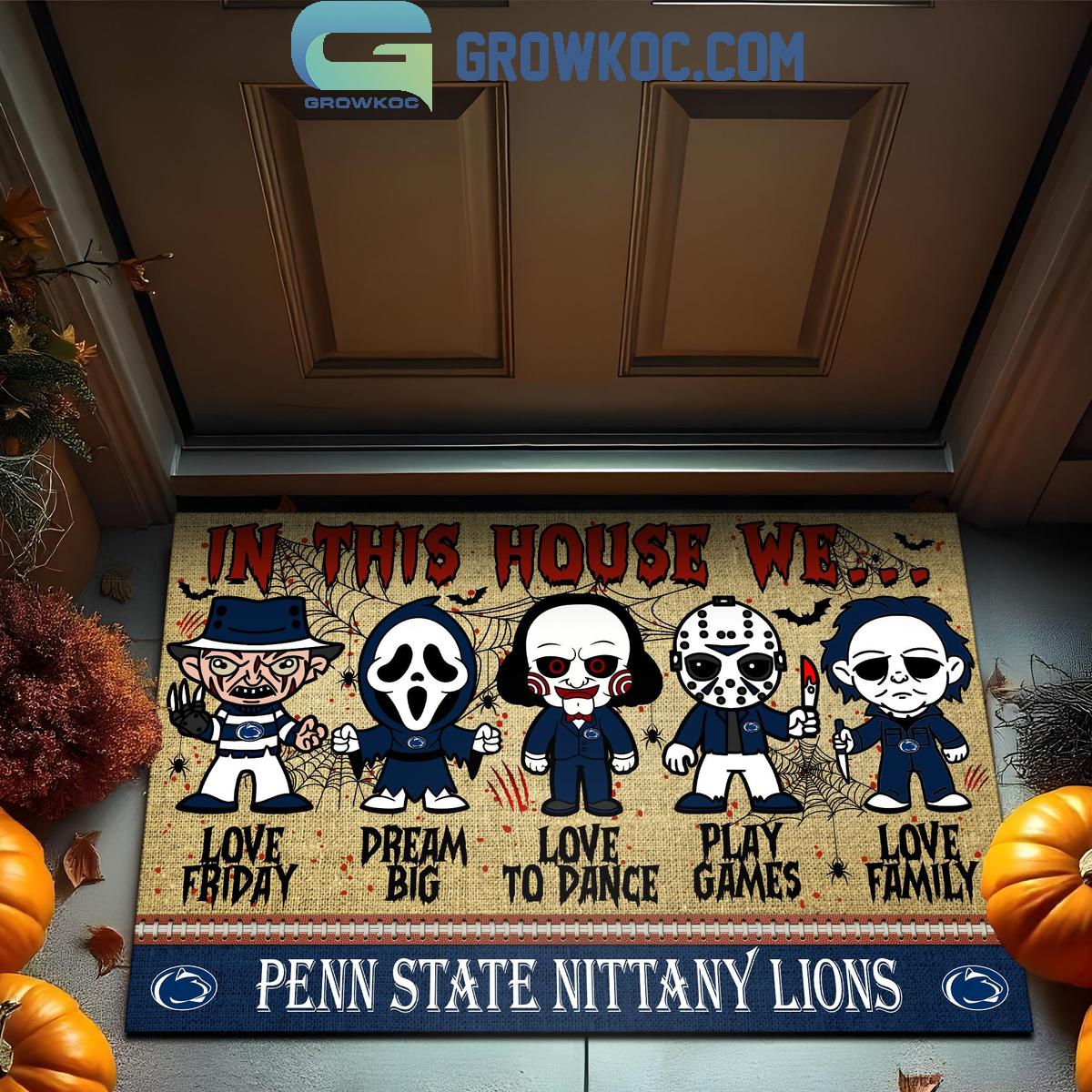 Penn State Nittany Lions In This House We Love Halloween Horror Movies Doormat 1 bFkIQ