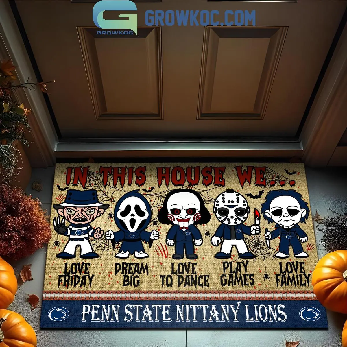 Penn State Nittany Lions In This House We Love Halloween Horror Movies Doormat 1 bFkIQ