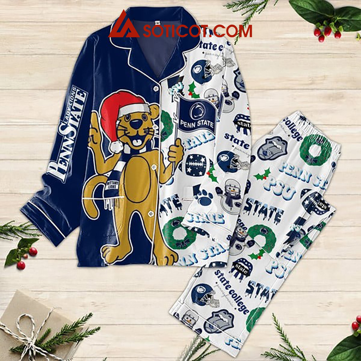 Penn State Nittany Lions Lady Lions PSU State College Christmas Silk Pajamas Set2B1 G6xs2