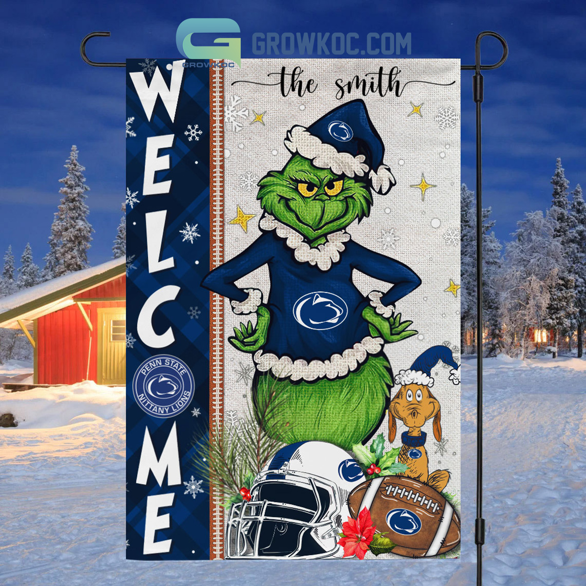 Penn State Nittany Lions NCAA Grinch Football Welcome Christmas House Garden Flag2B1 tvSFS