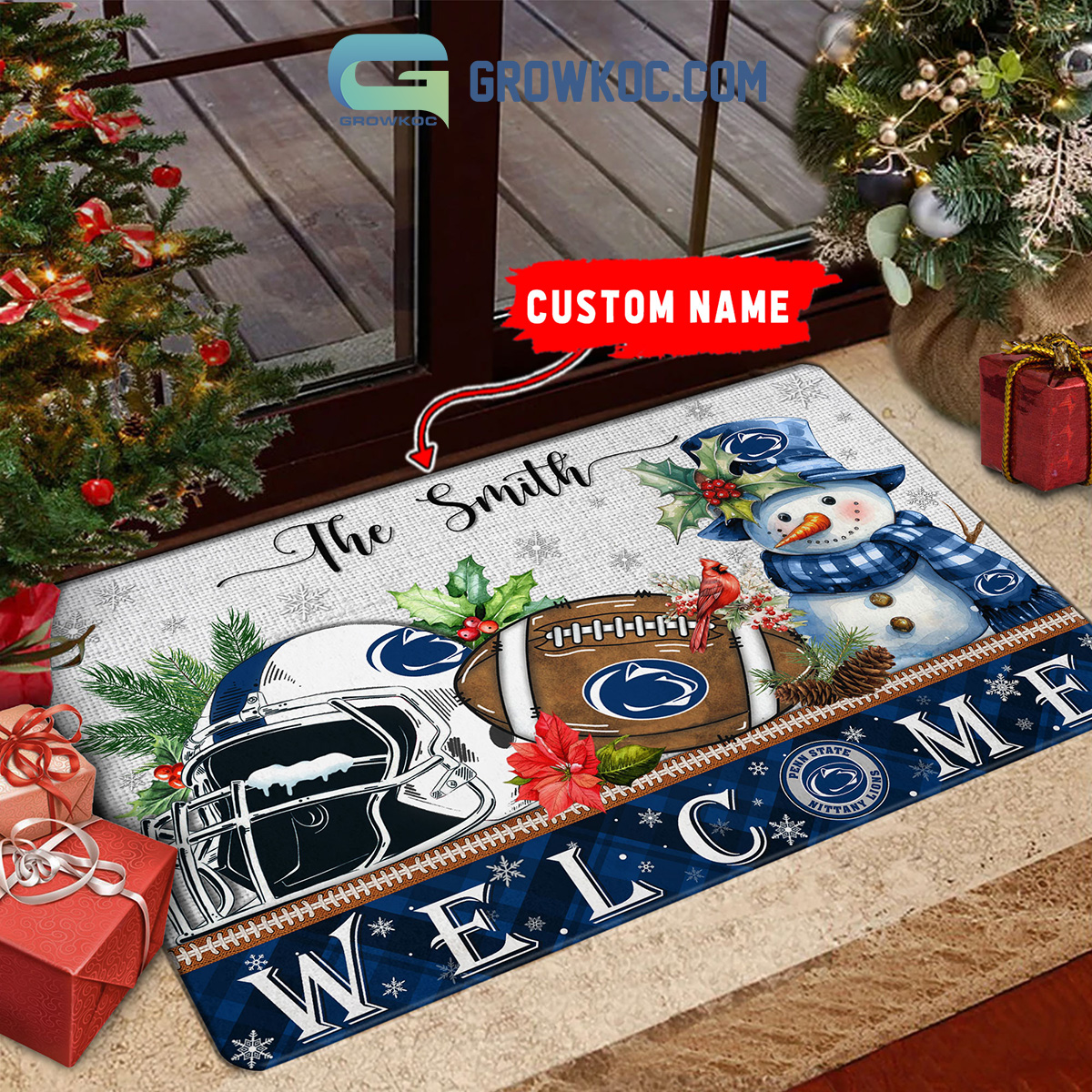 Penn State Nittany Lions Snowman Welcome Christmas Football Personalized Doormat2B1 zTp51