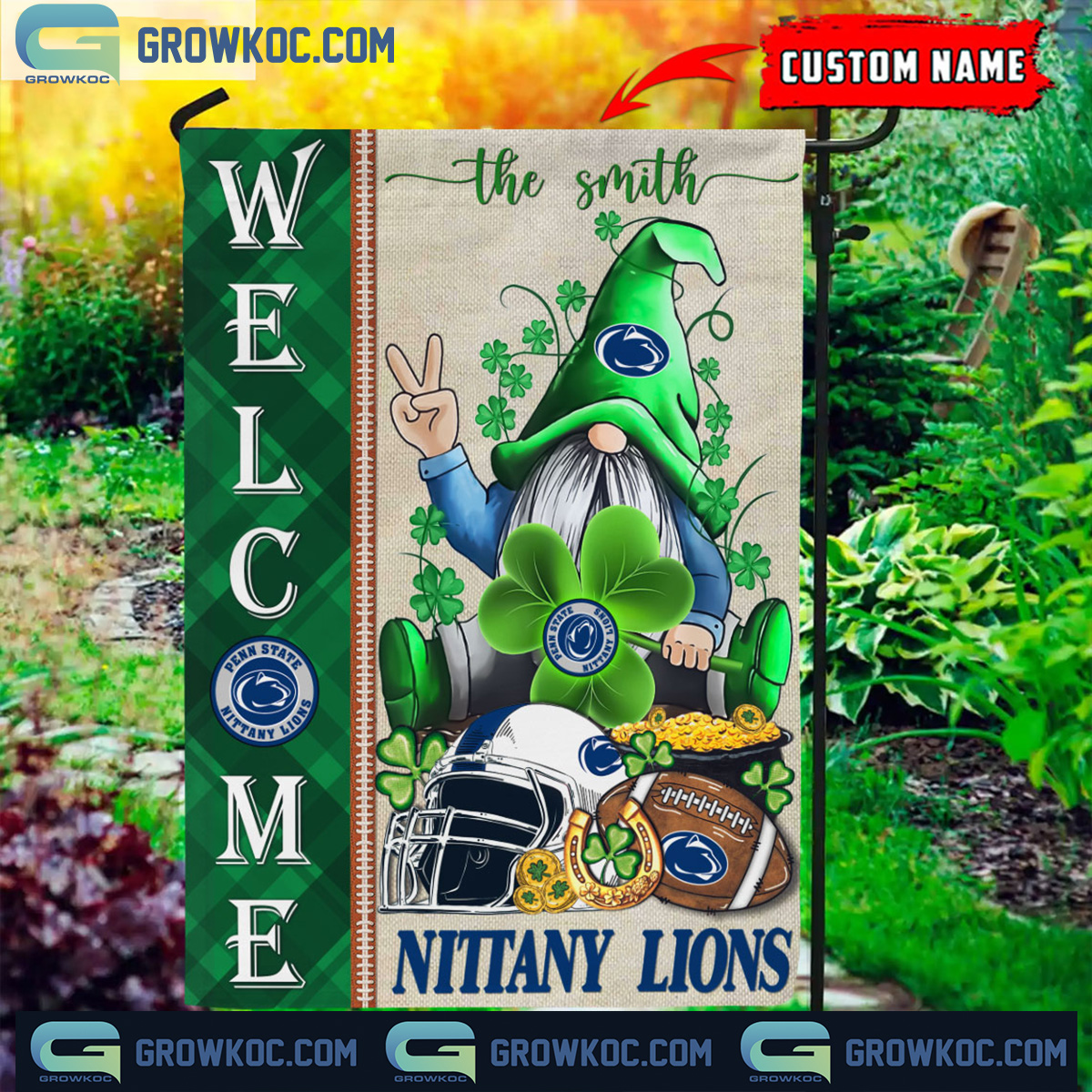 Penn State Nittany Lions St. Patricks Day Shamrock Personalized Garden Flag2B1 VA4vE