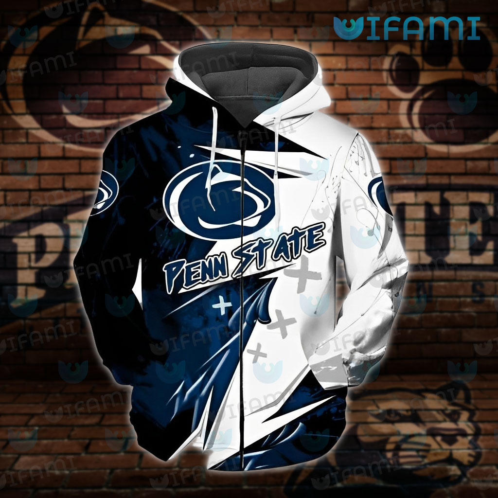 Penn State Zip Up Hoodie 3D Grunge Pattern Penn State Gift