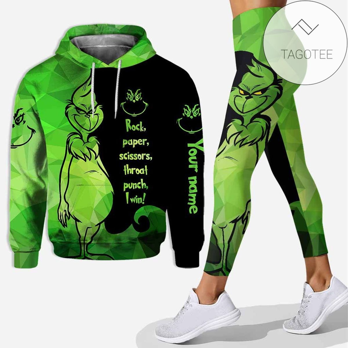 Personalized Grinch Rock Paper Scissors I Win All Over Print 3D Hoodie Leggings Green