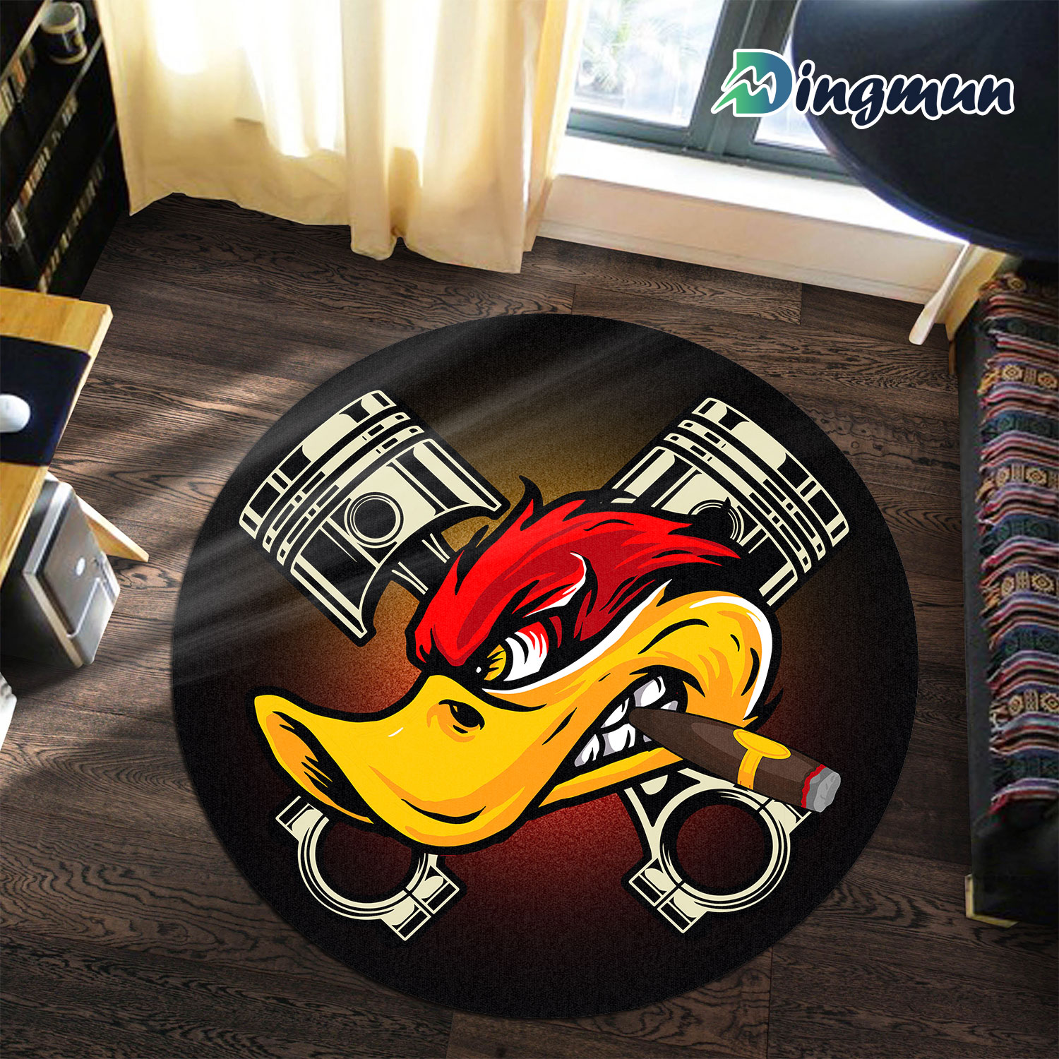 Personalized Hot Rod Duck Kustom Kultrure Garage Speed Shop Round Rug 1