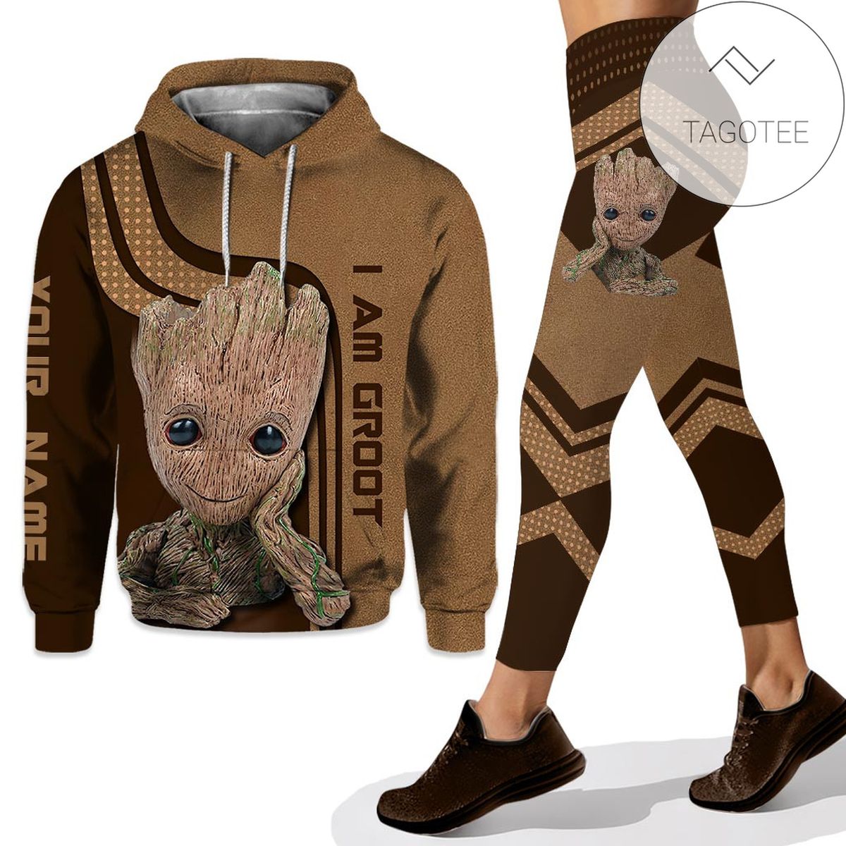 Personalized I Am Groot Hoodie And Leggings Brown