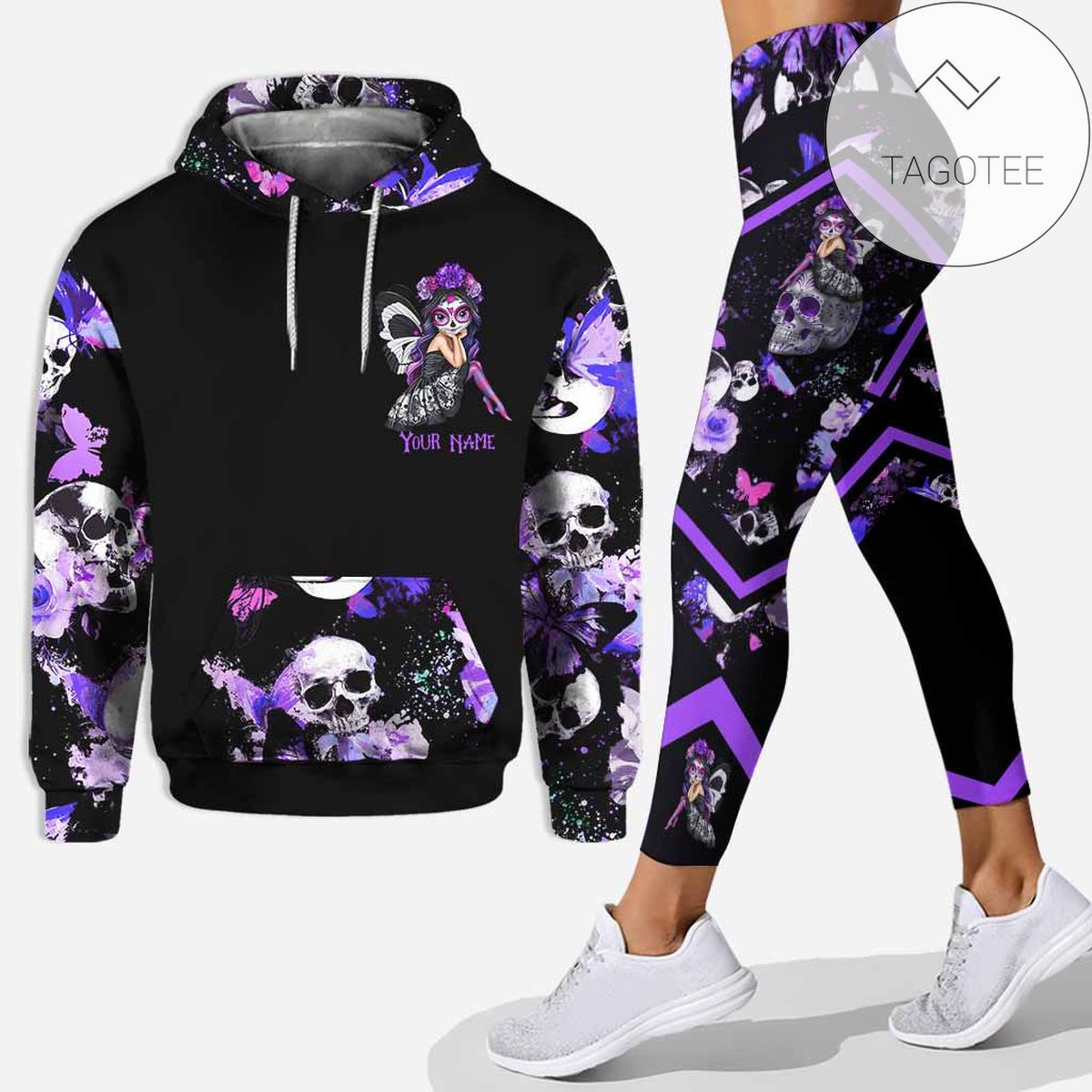 Personalized May Girl With Tatoos Pretty Eyes And Thick Thighs All Over Print 3D Skull Hoodie Leggings Black