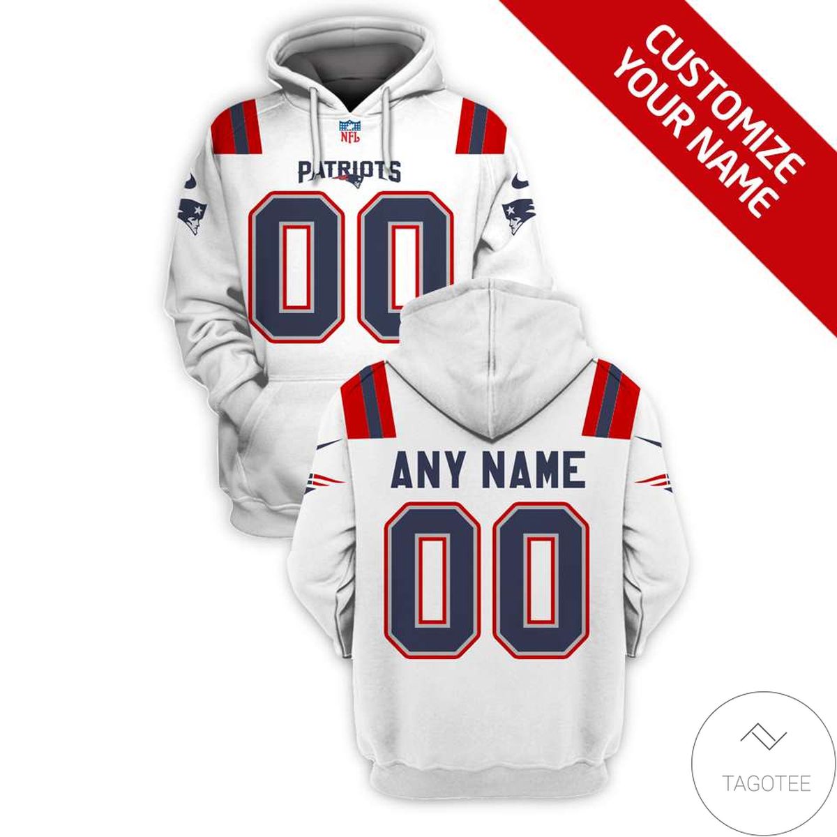 Personalized New England Patriots Branded White 3d Hoodie