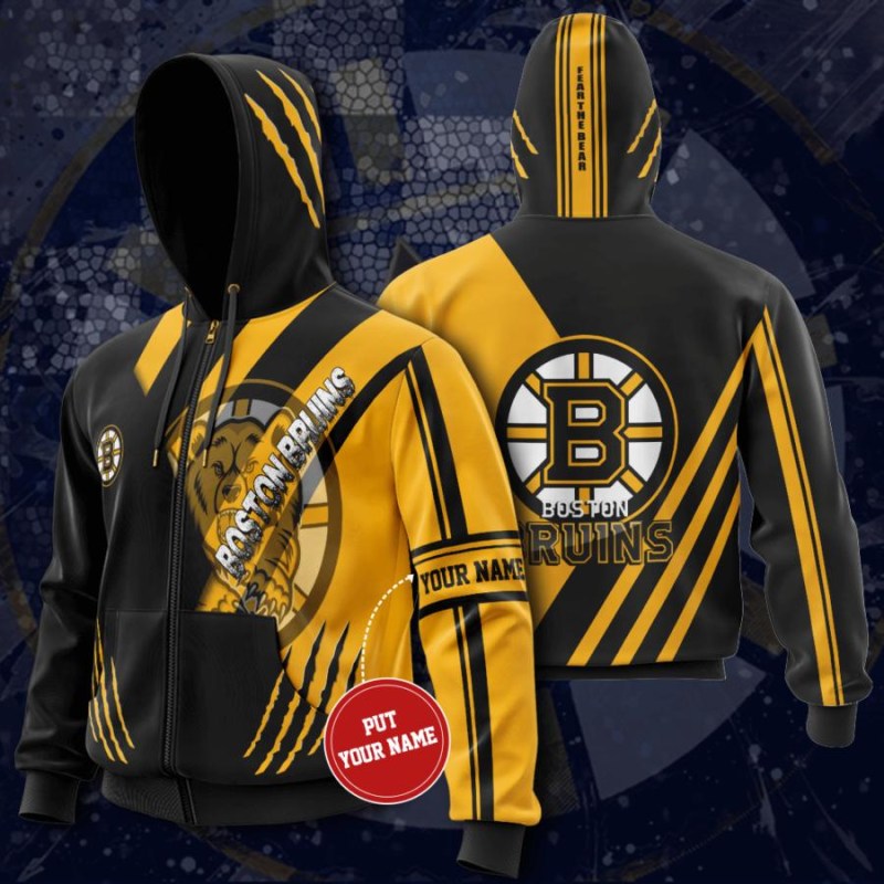 Personalized Nhl Boston Bruins Custom Name All Over Printed 3D Zip Up Hoodie 0