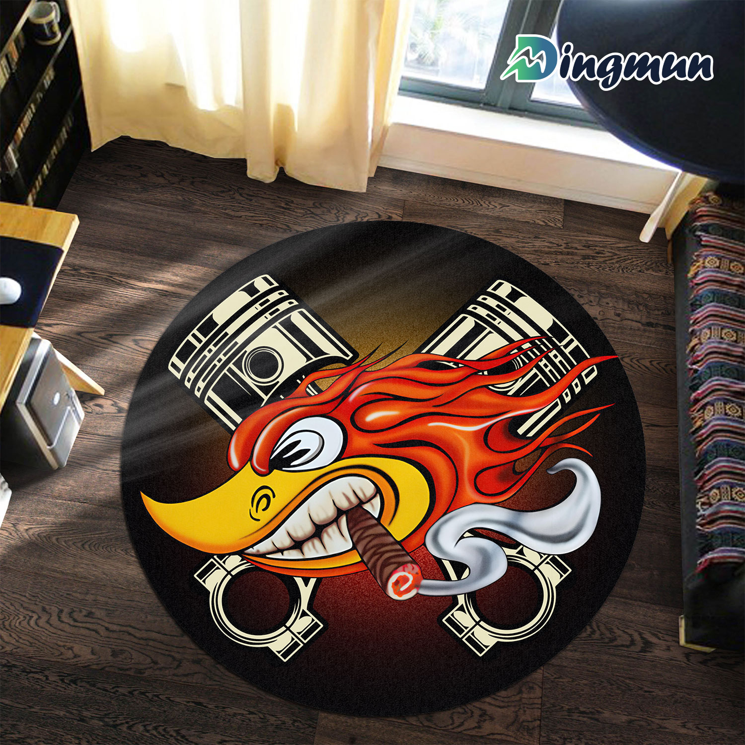 Personalized Speed Shop Hot Rod Shop Mr Horsepower Round Rug 1