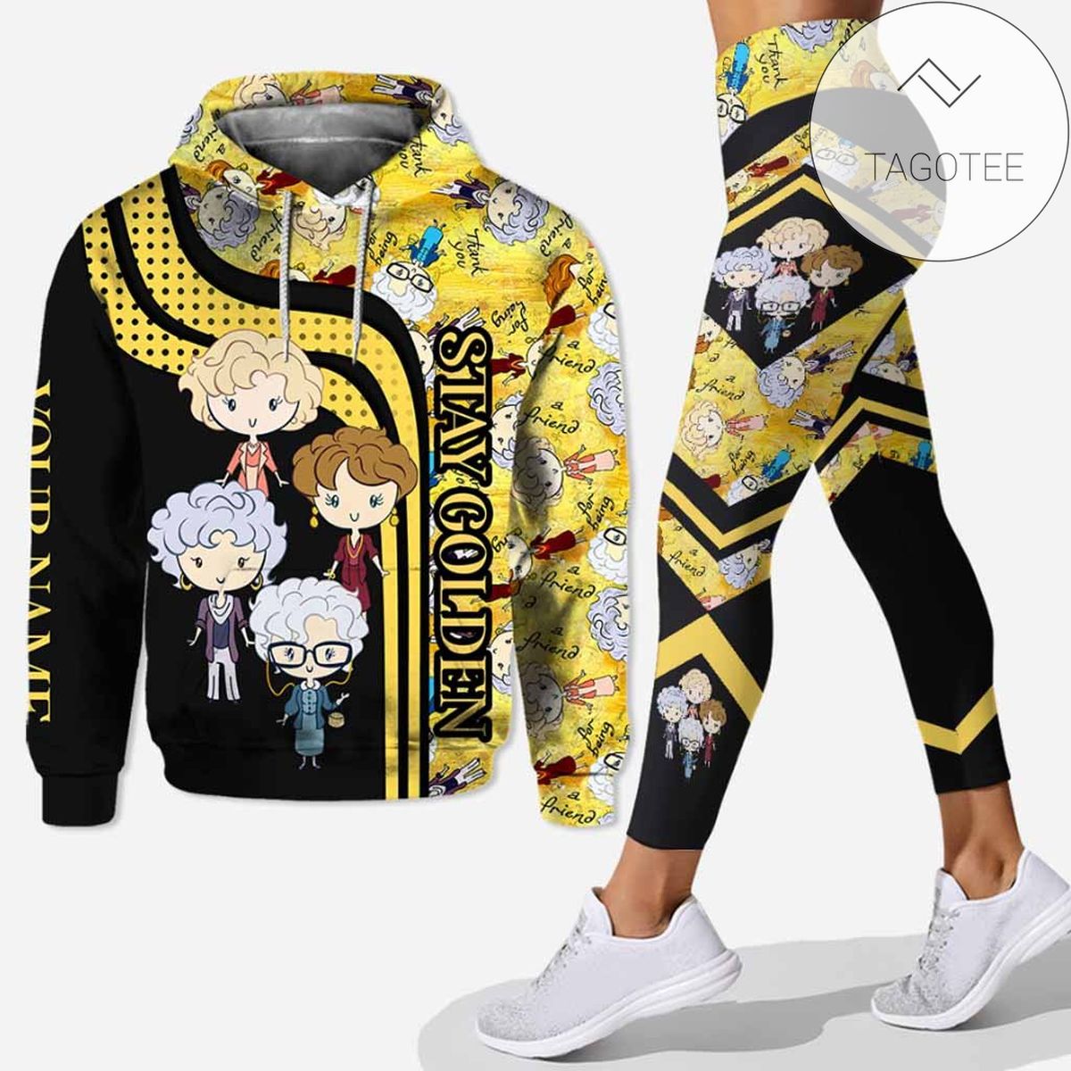 Personalized Stay Golden All Over Print 3D Hoodie Leggings Black Yellow