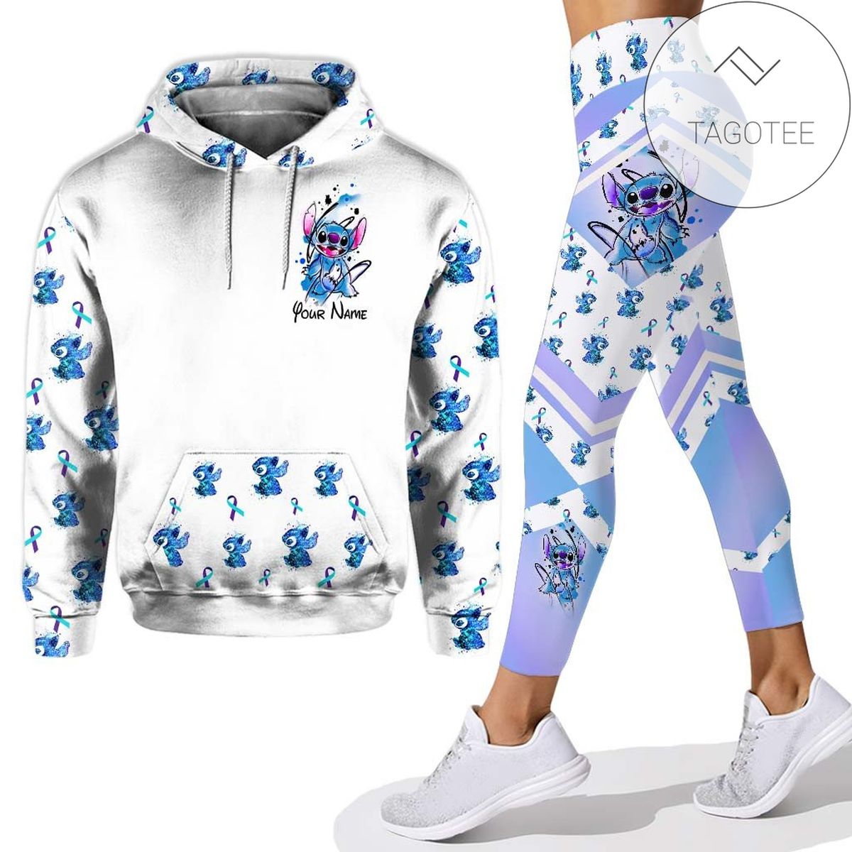 Personalized Stitch Ohana Means Family Suicide Awareness All Over Print 3D Hoodie Leggings White