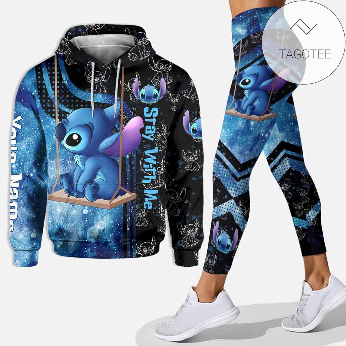 Personalized Stitch Stay With Me All Over Print 3D Hoodie Leggings Blue Galaxy