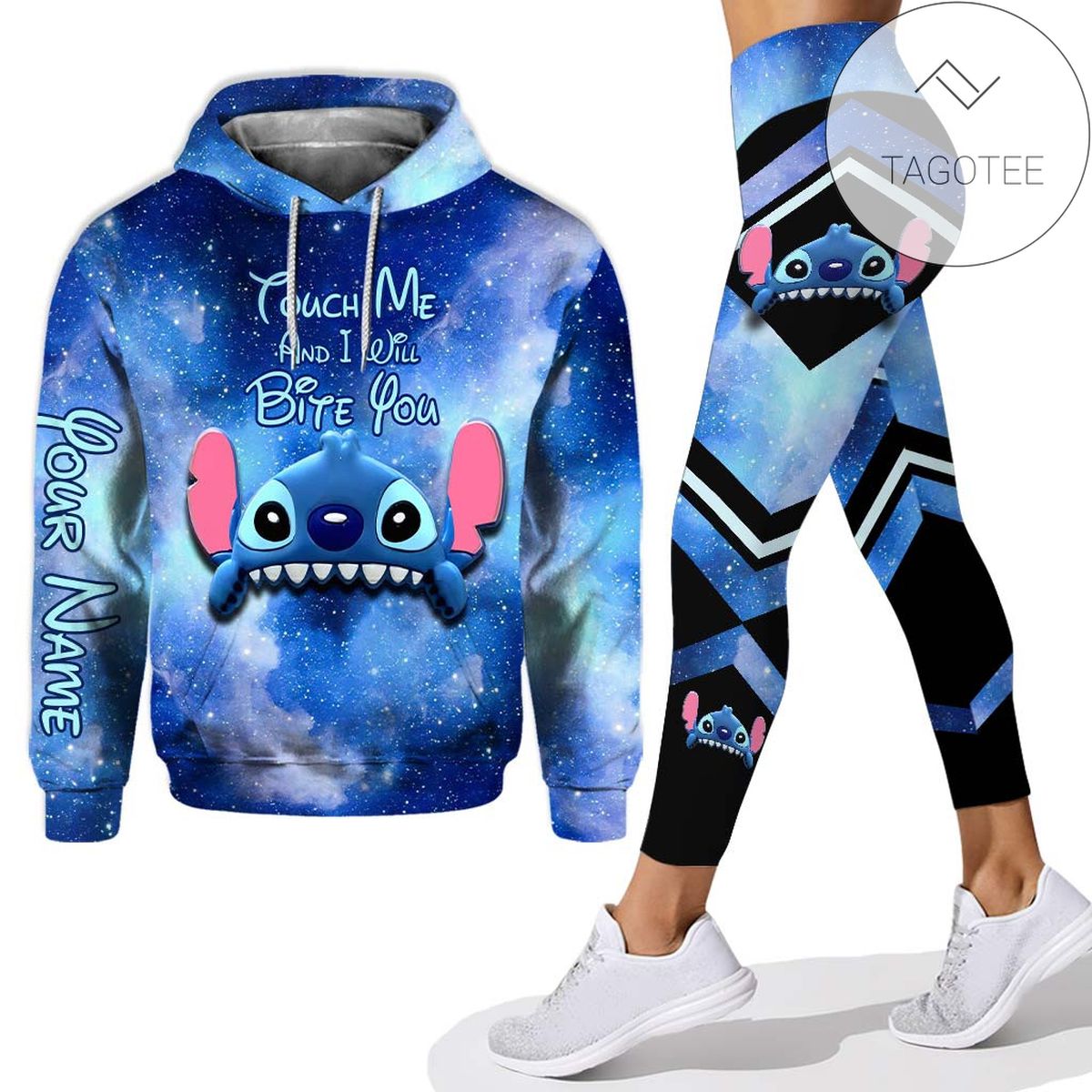 Personalized Stitch Touch Me And I Will Bite You All Over Print 3D Hoodie Leggings Blue Galaxy