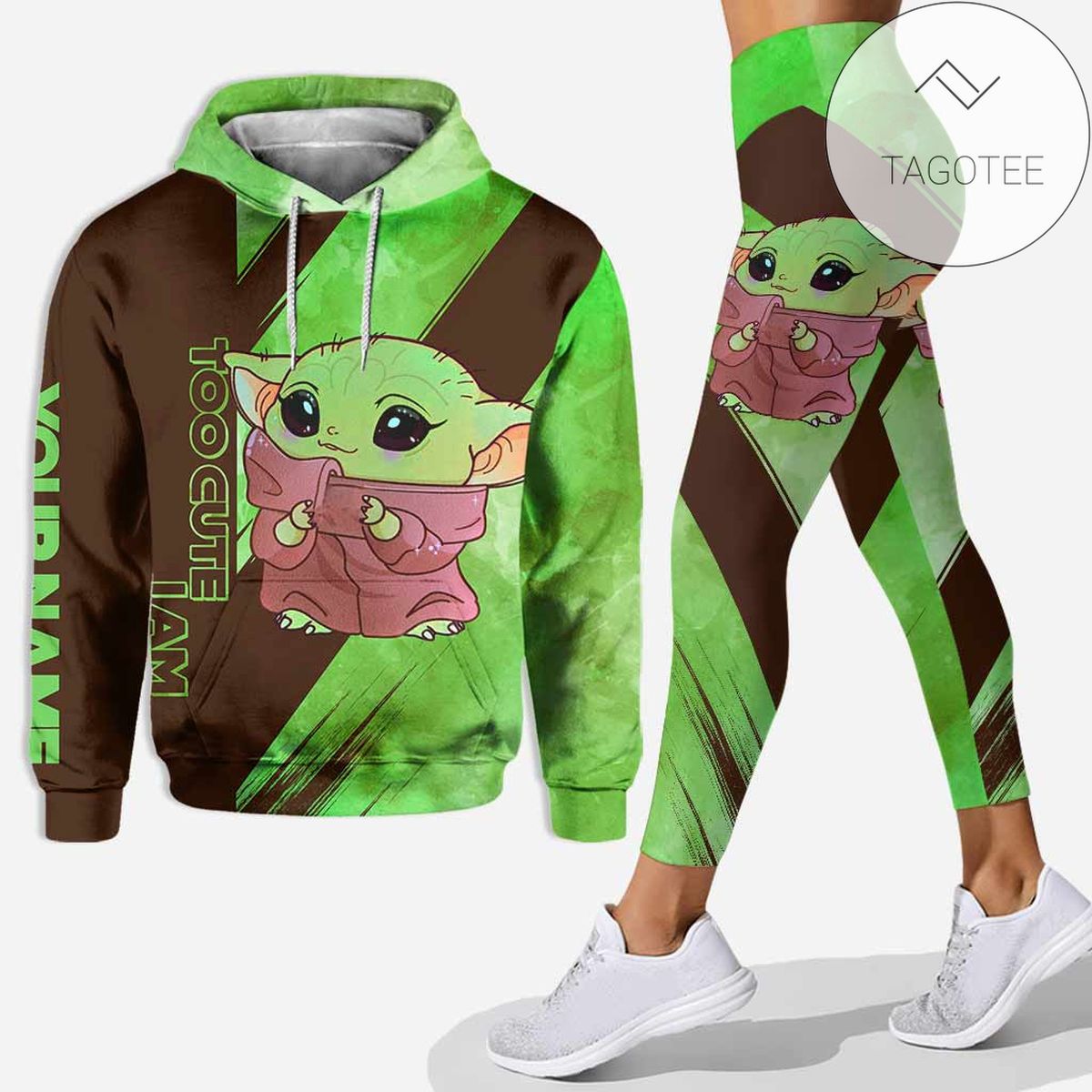 Personalized Yoda Too Cute I Am All Over Print 3D Hoodie Leggings Green Brown