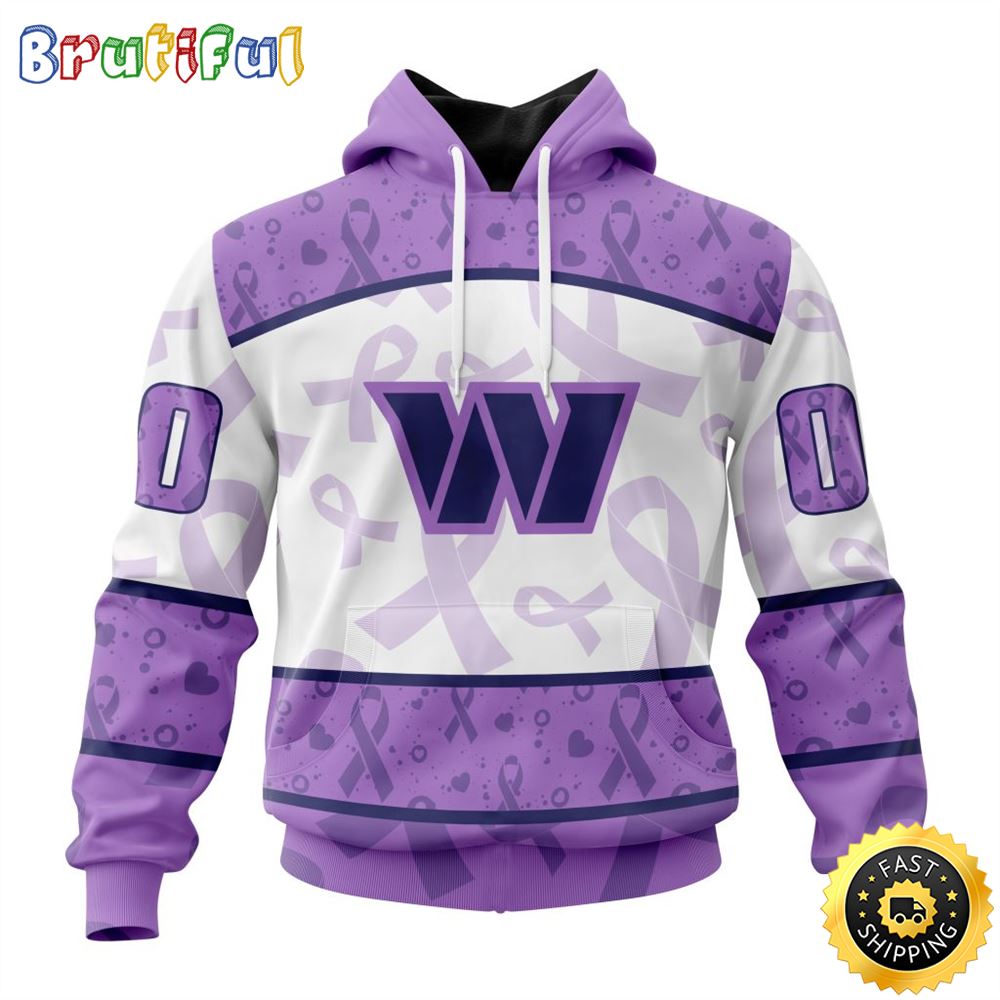Personalized NFL Washington Commanders All Over Print 3D Hoodie Special Lavender Fights Cancer Unisex Hoodie 1 eqweyy