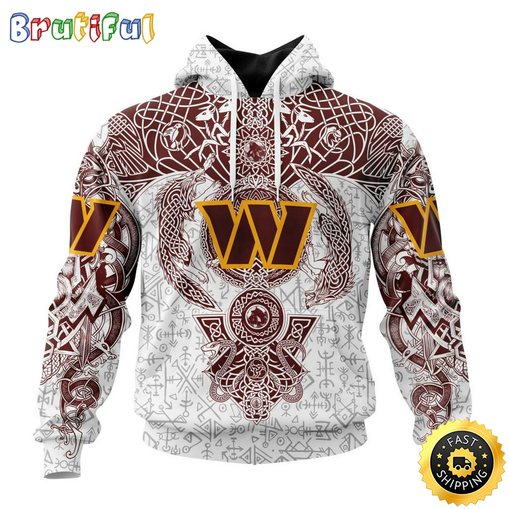 Personalized NFL Washington Commanders Hoodie Norse Viking Symbols All Over Print 3D Hoodie iliv0r