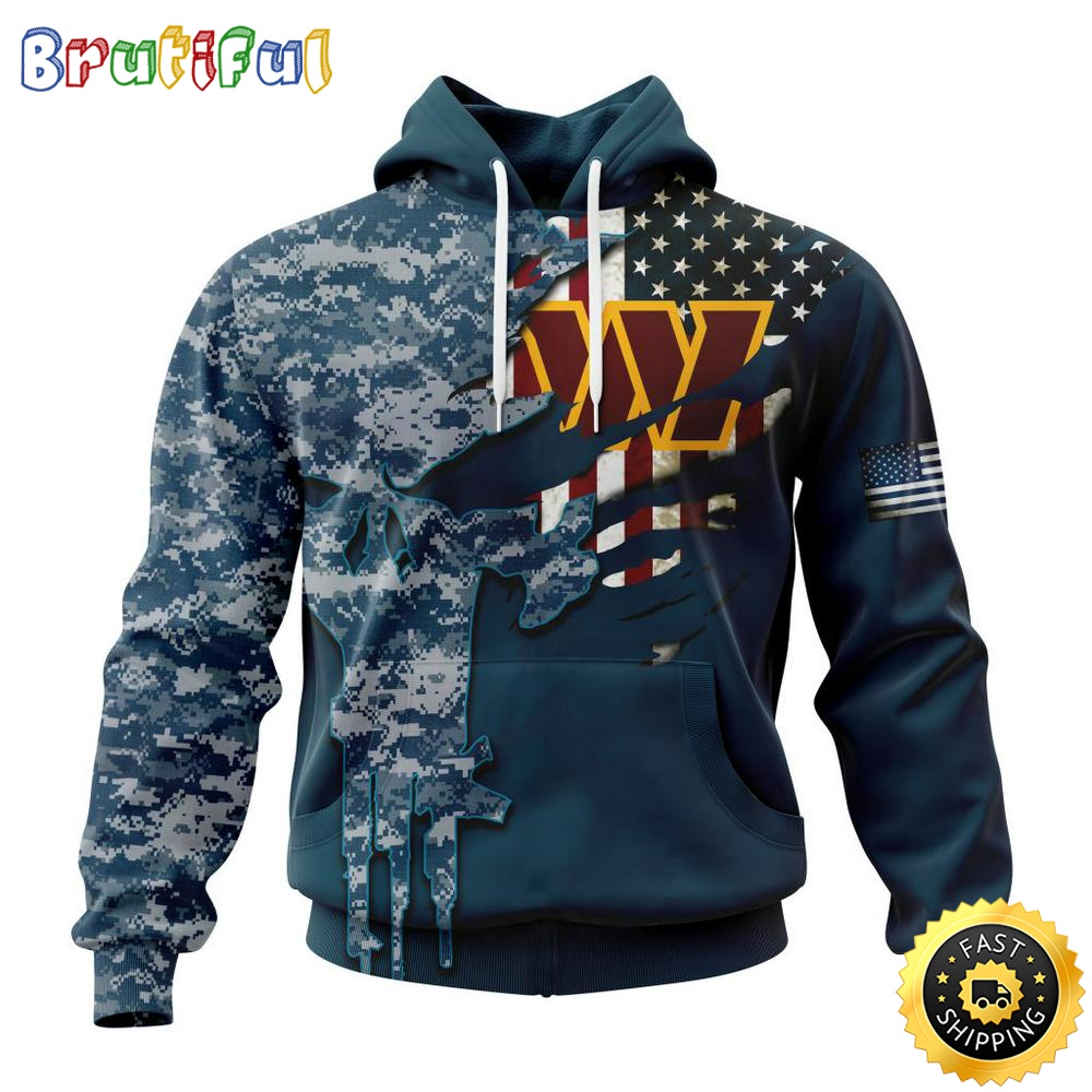 Personalized NFL Washington Commanders Hoodie Special Navy Camo Veteran Design 3D Hoodie Unisex Hoodie ybonnw