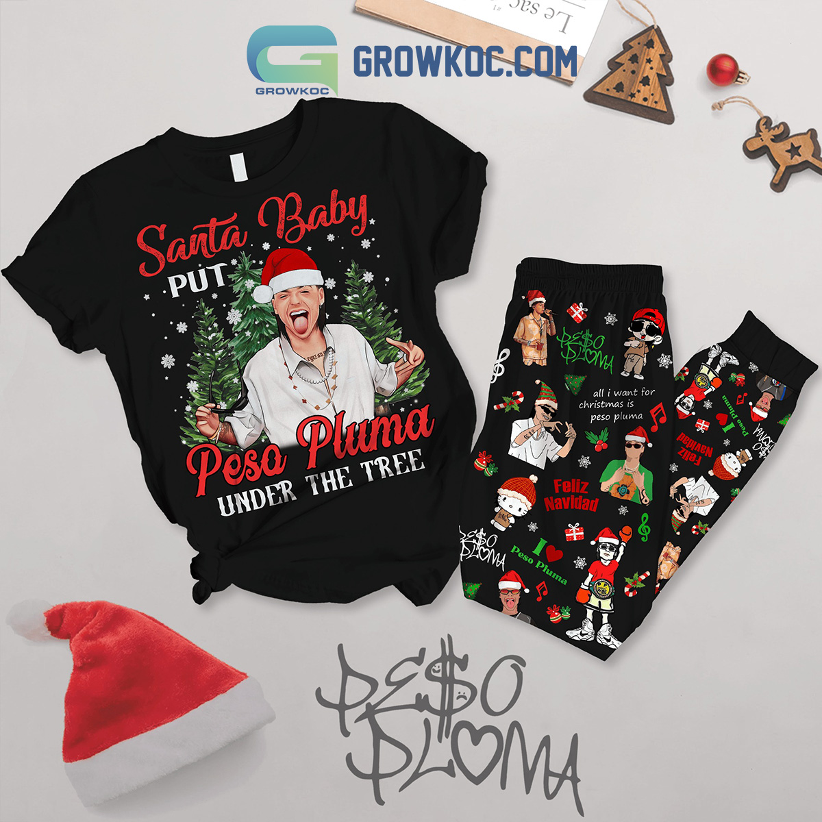 Peso Pluma Under The Tree Santa Baby Christmas Fleece Pajamas Set2B1 gUaxn