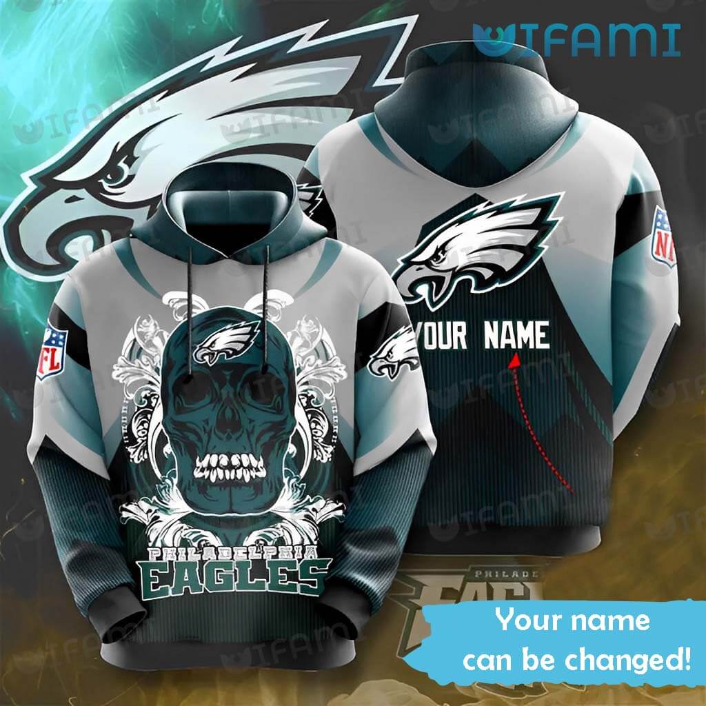 Philadelphia Eagles Custom Name All Over Print Hoodie with Skull 0