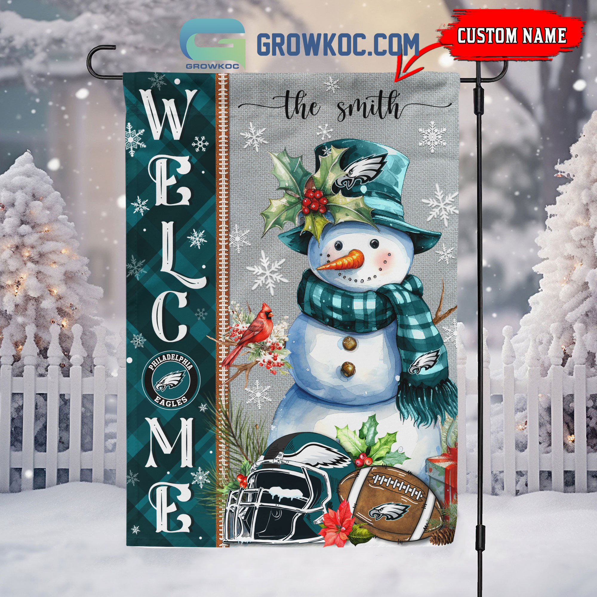 Philadelphia Eagles Football Snowman Welcome Christmas Personalized House Gargen Flag2B1 ihOfq