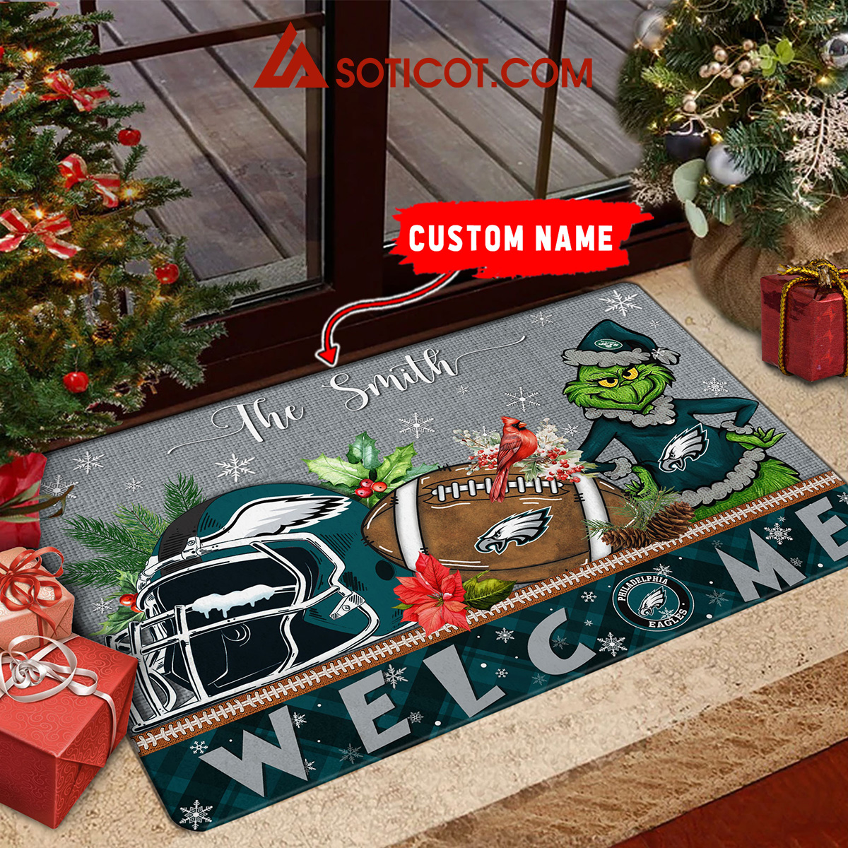 Philadelphia Eagles Grinch Welcome Christmas Football Personalized Doormat2B1 4tv3H